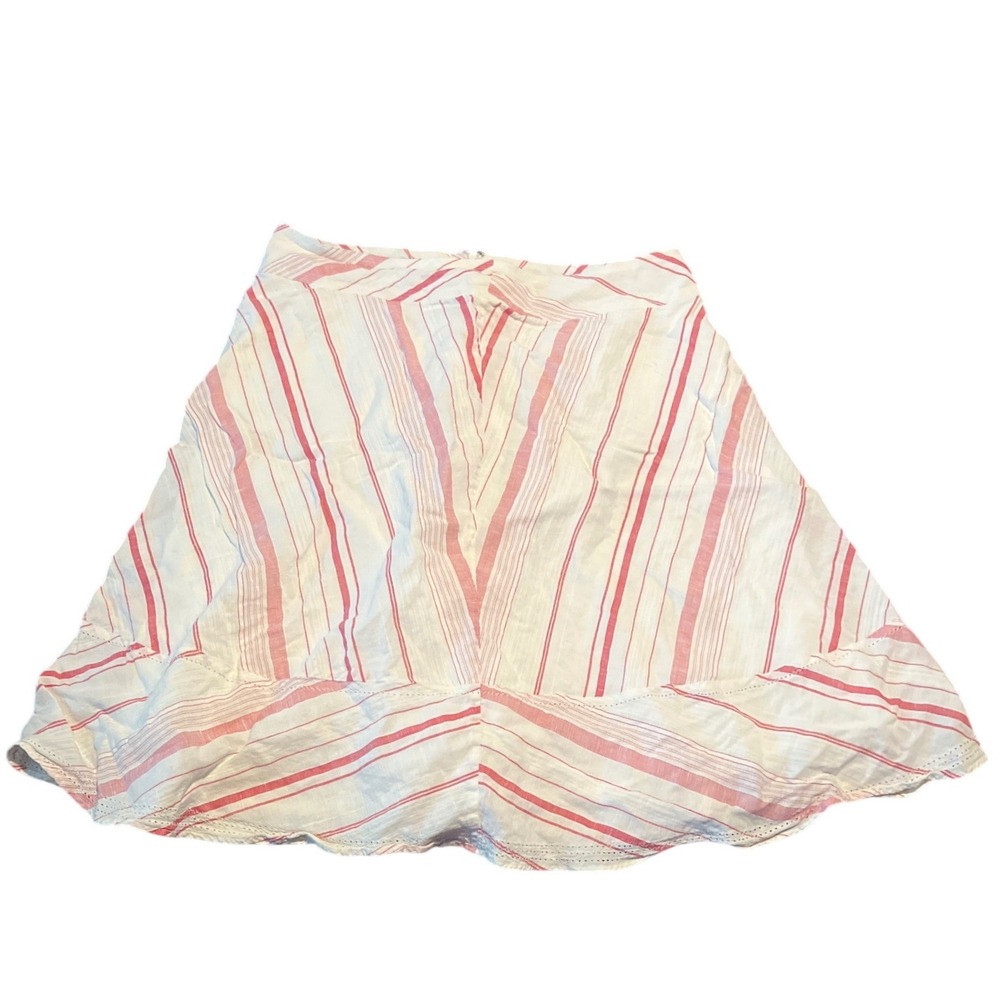 Banana Republic Red White Striped Linen Cotton Ruffle A-Line Skirt Size 12